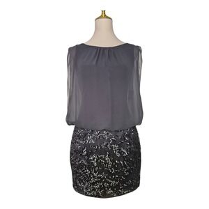 Aidan Mattox Gray Sequin Mini Dress Blouson Chiffon Overlay Cocktail Party Size0